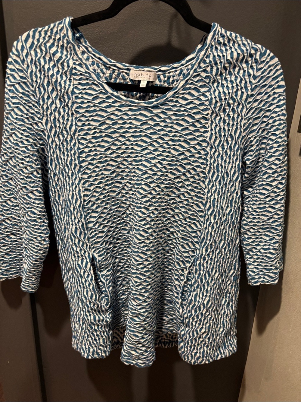 Habitat Blue and White Textured Wave Knit Tunic with pockets